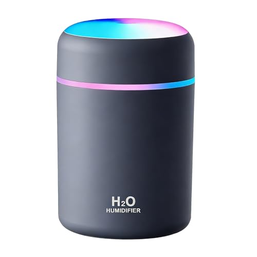Portable Colorful Cool Mini Humidifier Aroma Essential USB Personal Desktop Humidifier . Perfect for Bedroom Office & Car(300ml White) (grey)