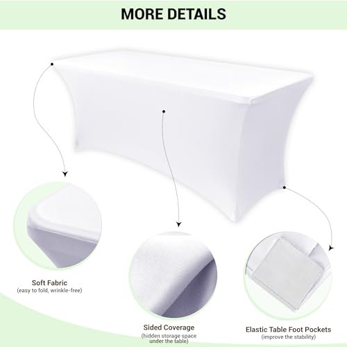Image of Obstal Spandex Table Cover 6ft Fitted Tablecloth Rectangular - Stretch Rectangle Folding Table Cloth for Birthday Party Wedding Banquet, White, 72L x 30W Inch