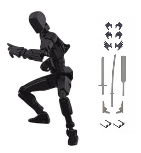 Image of VAALI Dummy 13 Action Figure Fully Assembled T13 Articulated Robot Toy with 12 Accessories (Swords Guns Extra Hands) 3D Printed Poseable Desktop Figure for Stop Motion Artists Gamers 5.4 inch (Black)