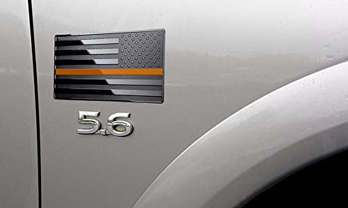 Image of US Black Flag Auto Car Fender Emblem for Cars Trucks Laptop Walls (5 inchx3 inch, Orange Line)