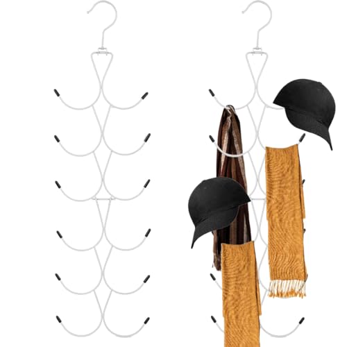 HAMKU 1 Packung Schalhalter,Gürtel Organizer Mit 12 Haken,Faltbarer Krawattenhalter Für Kleiderschrank,Platzsparender Schrank-Organizer Für Schals,Tücher,Gürtel,Krawatten (Weiß)
