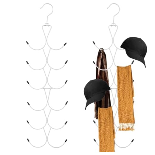 HAMKU 1 Lot De Cintre Foulard,Organisateur D'Écharpes Avec 12 Crochets,Cintre Porte Cravate Pour Garde-Robe,Organisateur De Placard Peu Encombrant Pour Foulards,Châle,Ceinture,Cravate (Blanc)