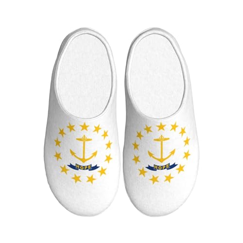 Cozy Rhode Island State Flag print Slippers Indoor and Outdoor Fuzzy House Shoes Anti-Skid Sole Gifts for Women Indoor Scuff