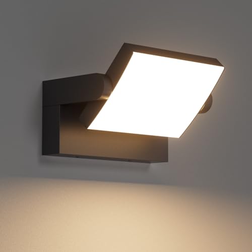 Klighten 24W LED Lámpara de Pared Exterior Interior IP65, Luz de Pared Ajustable, Moderno Apliques de Pared Aluminio para Entrada Jardines Balcones Sala, Blanco Cálido 2700K-3000K, Negro