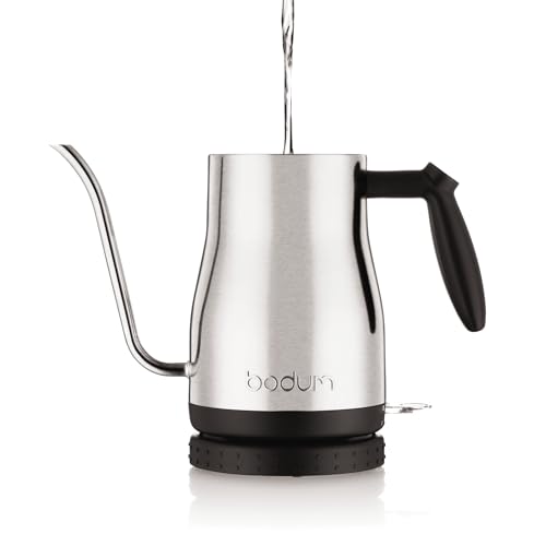 Bodum 34oz Bistro Gooseneck Electric Water Kettle, Pour Over Coffee & Tea, Brushed Stainless Steel