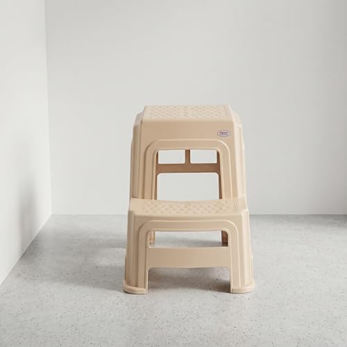Image of Oaknest Supreme Multipurpose Plastic 2-Step Stool for Kids & Adults - Anti-Slip Lightweight Stepping Stool for Kitchen, Bathroom & Home - Marble Beige, 1 Piece