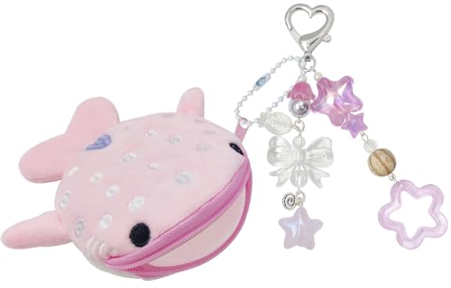 Nalefow Cute Keychain Whale Shark Coin Purse Keychain Cute Plush Zipper Change Pouch Kawaii Handmade Wallet for Women (Pink)