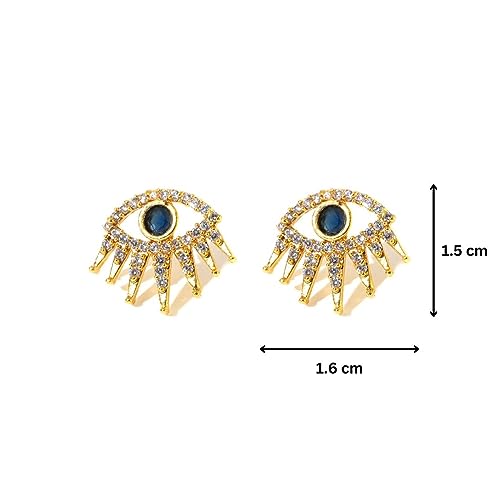Stylish Evil Eye CZ Rhine Stone Stud Earrings