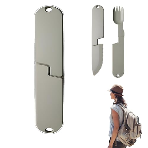 2 in 1 Camping Knife and Fork Set Camping Utensils Set for 1 Travel Cutlery, Travel Utensils, Portable Detachable Knife Spork Cutlery for Fishing Lunch Hiking Outdoor Survival