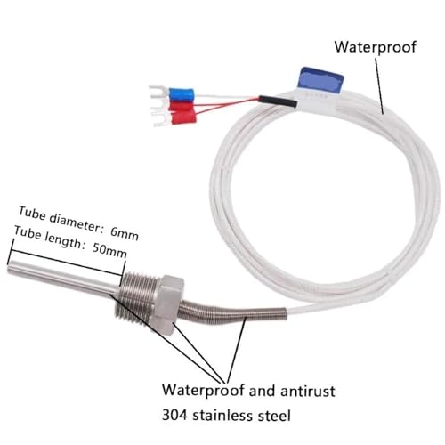 Sonda PT100 de 3 cables con sensor de acero inoxidable de 50mm y cable de 1m 2