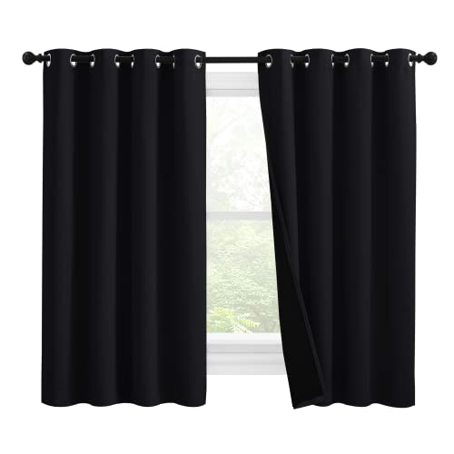 Image of NICETOWN Truly Blackout Curtains 57 inches Length, 2 Thick Layers Completely Blackout Window Treatment Thermal Insulated Lined Drapes for Basement Window (Black, 1 Pair, 55 inches Width Each Panel)