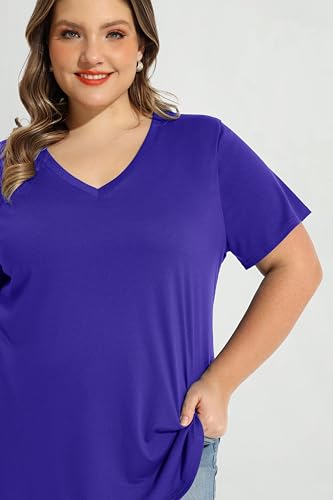 Image of RITERA Women Plus Size Tops Tie Dye V Neck Shirt Floral Camo Summer Short Sleeve Tunic Oversized Ladies Blouse XL-5XL