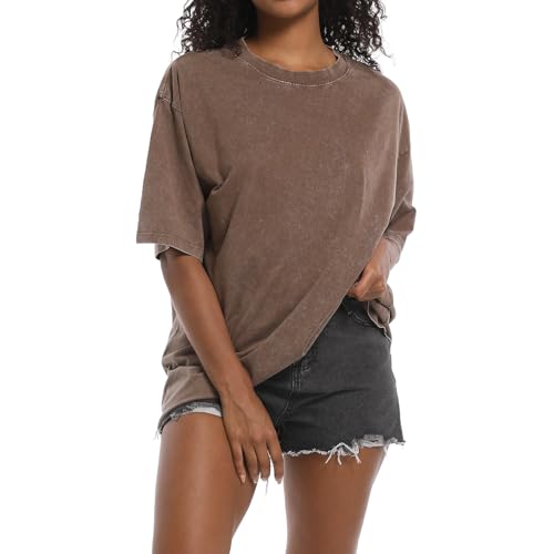 BINTEHGS 2 Pack Oversized Acid wash Tshirts for Women Cotton Loose fit Gym Vintage t Shirts Baggy Workout Basic tee Shirts4