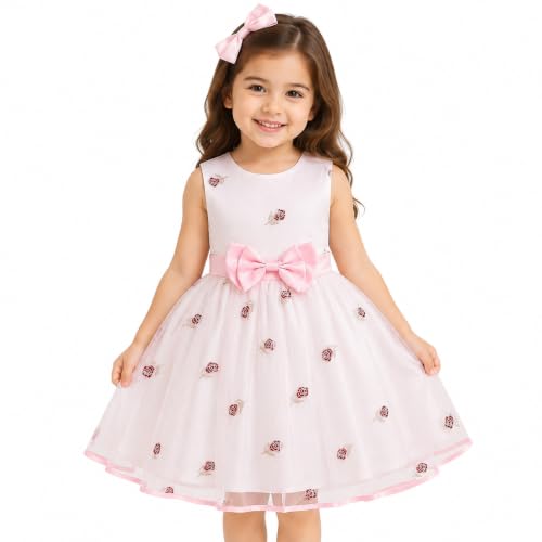 Image of TAGAS Girls' Long-Sleeve Floral Party Dress with Big Bow||Baby Girl Dress|| Frock for Girls|prinsses Dresses | Dress for Girls|