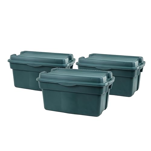 Rubbermaid ECOSense High-Top Storage Totes 28 Gal Pack of 3 Durable, Reusable, Large Plastic Storage Bins with Resting Hinged Lid, Made from Recycled Materials