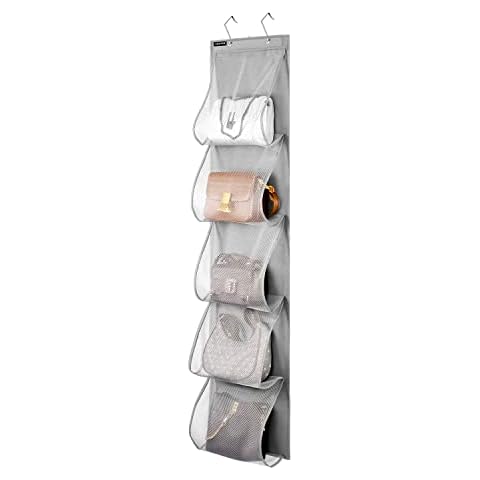 ANZORG Over Door Hanging Purse Organizer Handbags Holder with 5 Easy Access Pockets Organizer Storage for Towel Scarf Umbrella (MESH) Cover