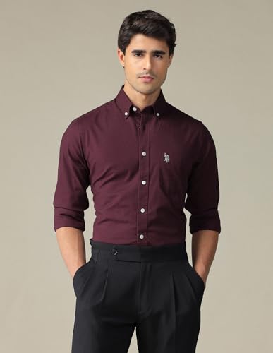 Image of U.S. Polo ASSN. Solid Tailored Fit Cotton Shirts for Men - 100% Cotton, Full Sleeve Mens Casual Shirts