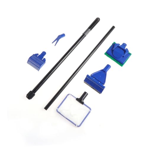 ibasenice Kit de Nettoyage pour Aquarium avec Râteau à Gravier Raclette et Éponge Extensible Bleu et Noir Brosse Multifonction pour Aquarium et Bassin
