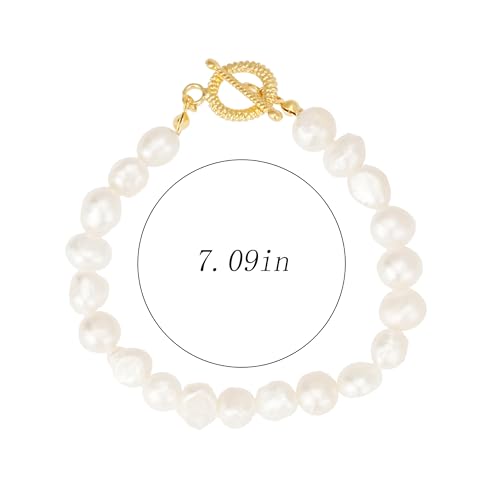 Sylph 7 Inch Pearl Stretch Bracelet for Women, 7-8mm Natural Freshwater Pearls Bracelets with Toggle Clasp, Summer Beach Baroque Jewelry Gifts for Small Wrists — view 6