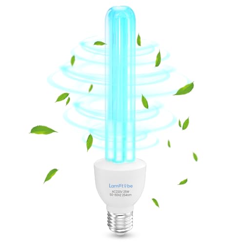 Lamptobe Bombilla UV-C germicida desinfectante UV de 25 W, 254 nm, ozono desinfección, E27, UVC, 220 V, ángulo de haz de 360°, luz UV, asesino de bacterias para sala escolar y oficina