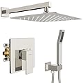 SR SUN RISE Shower Faucet Set & System - 12 Inch Rainfall Shower Head & Handle Set Wall Mounted Brushed Nickel Solid Brass Valve Trim Kit Included