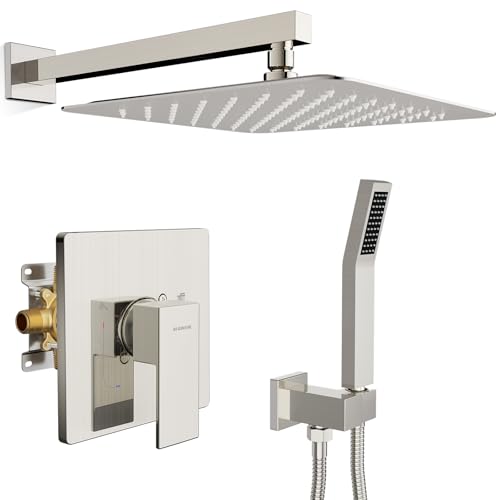 Image of SR SUN RISE Shower System 12-Inch Rainfall Shower Head Brushed Nickel