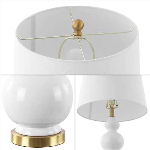 JONATHAN Y 27.5" White/Brass Gold Modern Ceramic Gourd Table Lamp for Living Room, Large Bedside Nightstand Lamp for Bedroom, White Linen Drum Shade, LED Bulb Included (JYL4023D) by JONATHAN Y - Image 5