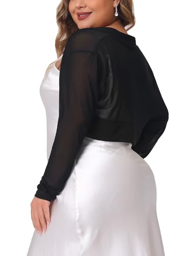 Image of Agnes Orinda Plus Size Mesh Crop Cardigans for Women Long Sleeve Open Front See Through Sheer Bolero Shrug Top