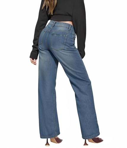 Hybrid & Company Womens Wide Leg High Rise Super Comfy Stretch Denim Pants Trendy Relaxed Fit Jeans with Pockets3