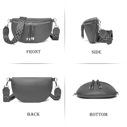 Atgbiem Umhängetasche Damen Bauchtasche Damen Stylisch Crossbody Bag Damen Breiter Gurt Dunkelgrau mit Kreditkartenhalter