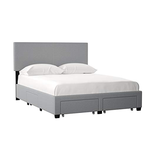 Dg Casa Kelly Panel Bed Frame With Storage Drawers And Upholstered Headboard, Queen Size In Grey Linen Style Fabric #TOP5