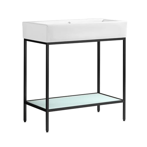 Image of Swiss Madison Pierre 32 inch Open Shelf Black Frame Freestanding Bathroom Vanity with Sink Top