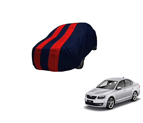 Image of Auto Hub Car Cover Compatible with Skoda Octavia Old with Mirror Pocket,Triple Stitched, Weather Proof, Octavia Car Cover- Navy-Red
