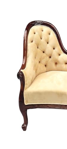 Image of Victorian Style Chaise Lounge, Tufted Cream Upholstery, Mahogany Wood Frame, Classic Living Room Furniture (diwan Seater of 3)
