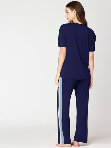 Image of Night Suit for Womens Side Stripe Modal Night Dress of Top and Pajama Set 9374