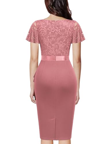 Miusol Women's Floral Lace V Neck Elegant Ruffle Cocktail Dress2