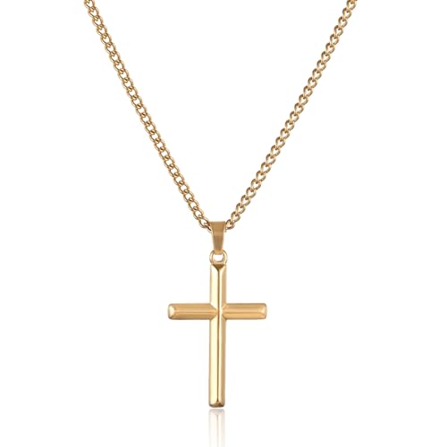 RWQIAN Collier Croix Homme en Argent/Or/Noir Acier Inoxydable avec Pendentif Chaîne 18-24