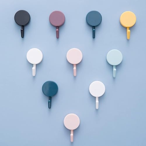 Image of 10 Pack Self Adhesive Wall Hooks Waterproof Sticky Round Hooks for Wall Without Drilling Heavy Duty Adhesive Hooks for Keys Kitchen Bathroom Kids Room Home Decoration