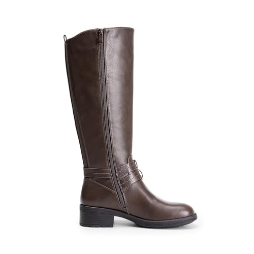 DREAM PAIRS DREAM PAIRS Women's Knee High Boots, Buckle Riding Boots,Size 10,Brown-1,UNCLE