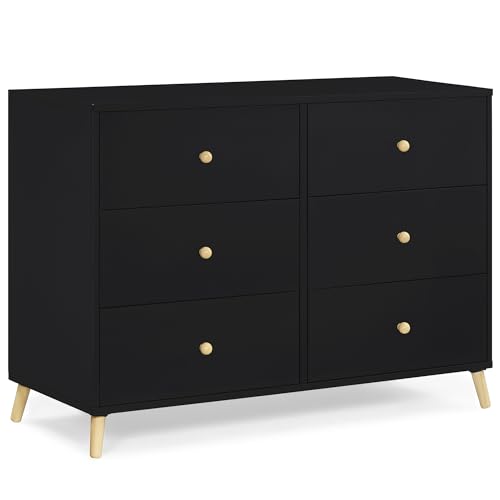 Image of Delta Children Essex 6 Drawer Dresser, Black/Natural