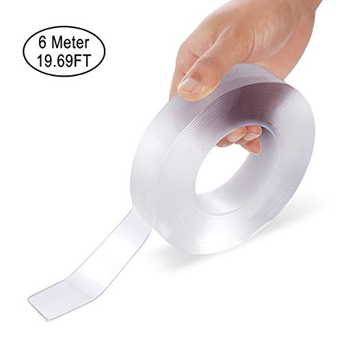 DLOPK, nastro di montaggio lavabile, multifunzione, 6 m, adesivo antiscivolo, riutilizzabile, trasparente, senza tracce per pareti, cucina, moquette, chiavi, fissaggio foto 6 m x 3 cm x 2 mm