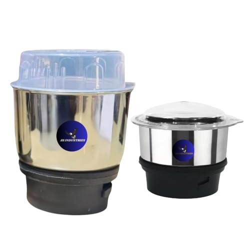 Image of AS INDUSTRIES Stainless Steel Combo (Mini 180 Ml & 250 Ml) Jar Set one for Mixer Grinder, Compatibility with all mixer grinders with 2 slots of jar fitting with 4 teeth coupler