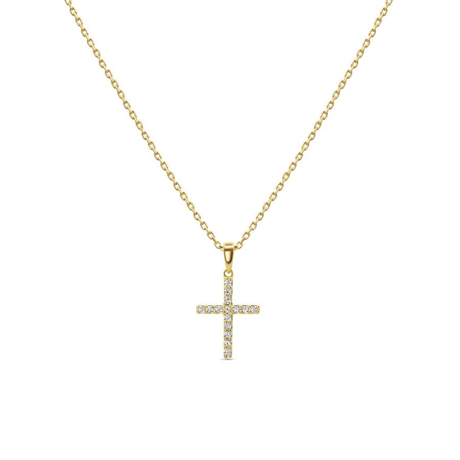 Luvansh 14K Gold Lab-Grown Diamond Cross Necklace for Women & Men 0.12.5 CTW F-G Color VS Clarity 17 Sterling Silver Chain Religious Pendant Jewelry Gift (Yellow Gold 0.1 carats)