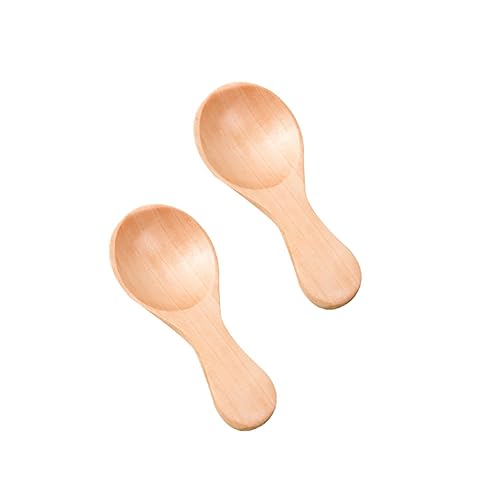 Wooden Spoon, 2 Pcs Mini Wooden Spoon with Short Handle, Perfect for Small Jars of Jam Spices Condiments Sugar Honey Coffee Tea Mustard Ice Cream Milk Powder, Kitchen Accessories (Khaki)
