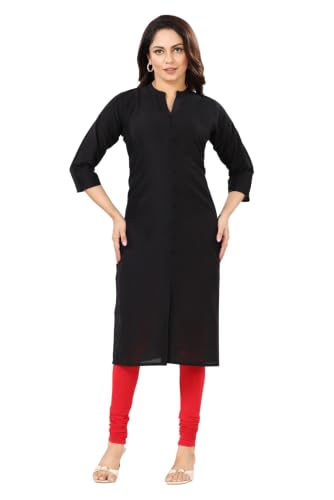 Image of DARIKA Women's Solid Straight Kurta with 3 /4 Sleeves | Front Button Placket | Comfortable Plus Size Ethnic Wear Kurti for Casual