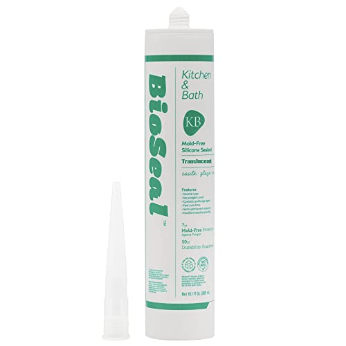 Translucent BioSeal 100% Silicone Sealant Caulk Kitchen and Bath Grade, Waterproof and No Odor No Color Change 10.1 Ounce Cartridge, Clear Translucent