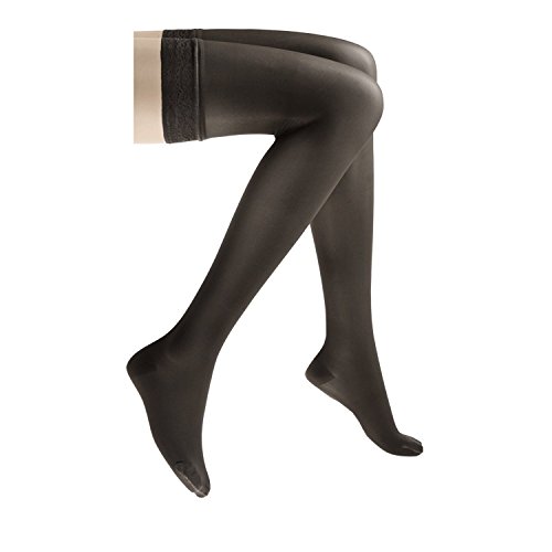 Image of JOBST UltraSheer Thigh-High Compression Stockings for Women - Closed Toe - Lace Band - Medical Compression 20-30 mmHg - For Varicose and Spider Veins - Helps Prevent Swelling - Classic Black, Large Petite