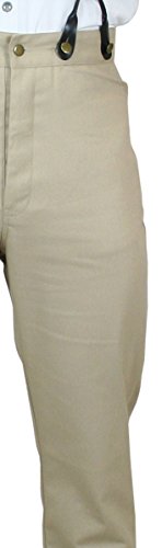Historical Emporium Men's High Waist Cotton Twill Trousers, Victorian Western Pants with Suspender Buttons2