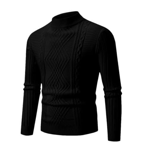 Men's Knit Pullover Sweater Autumn Winter Slim Fit Casual Warm Mock Neck Soft Street Style Solid Color Outfit