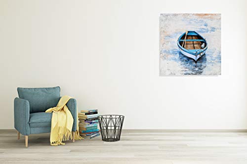 YHSKY ARTS Serene Blue Rowboat Canvas Wall Art: Coastal Calm for Your Home Decor - Image 5